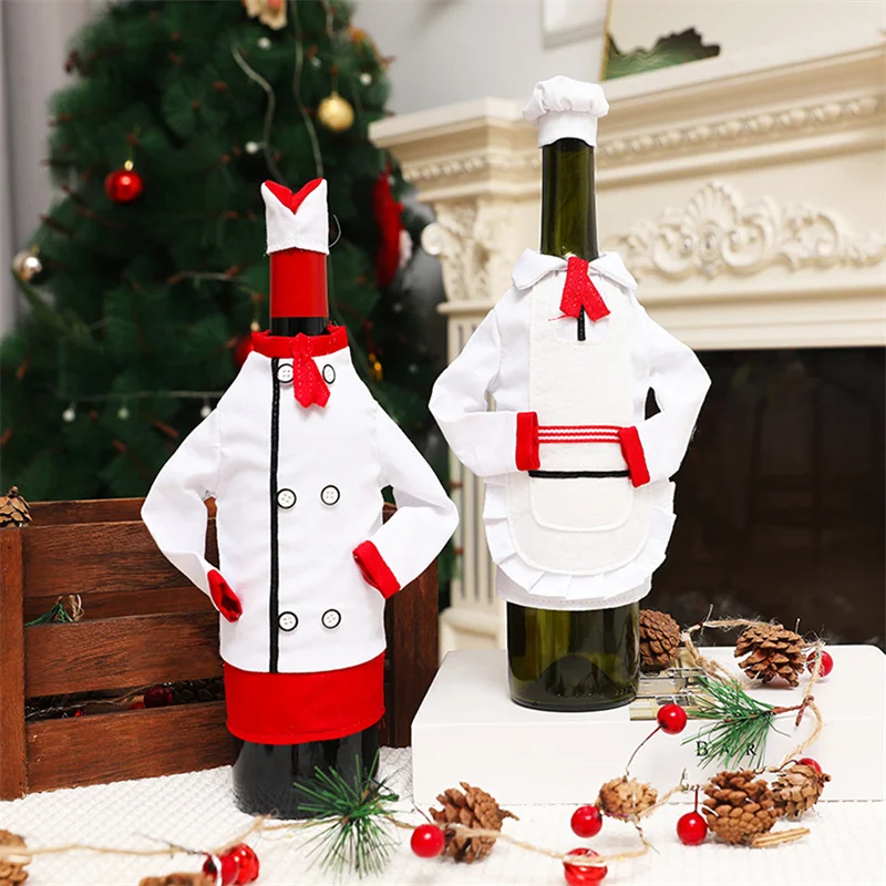 Christmas Wine Bottle Cover Bag Decorative Funny Mini Chef Clothes Hat Scene Layout Champagne Bottle Sleeve Wrap Party Gifts