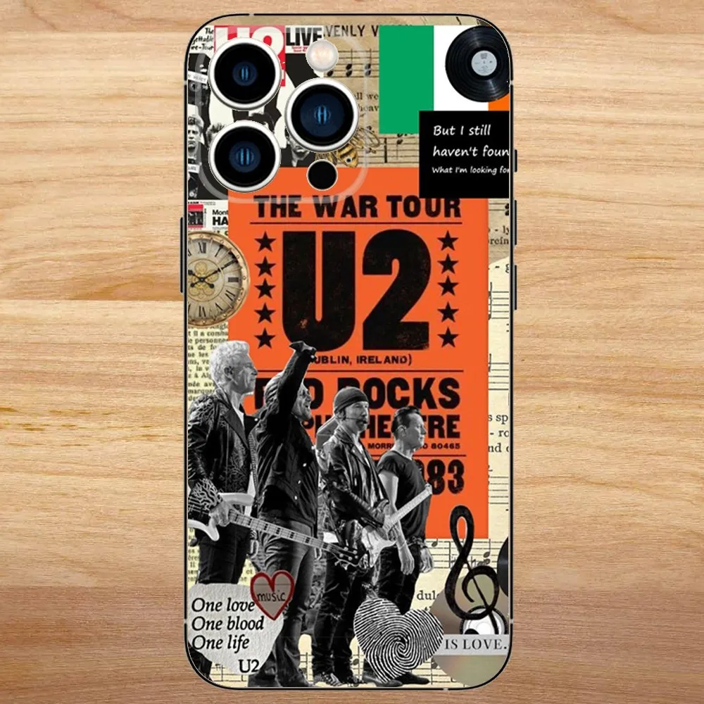 Чехол для телефона U2 Rock Band для iPhone15,14,13,12,11,Pro,Max,Plus,Mini,X,XS,XR,8,7,6,S,Plus,SE Мягкий черный чехол