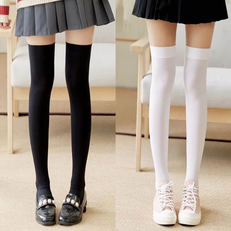 Sexy Black White Soild Color Long Socks Women Over Knee Thigh High Over The Knee Stockings Lolita Ladies Girls Warm Knee Socks