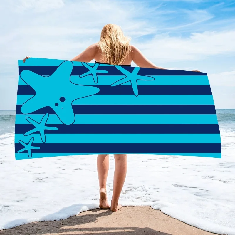 Newest Beach Towel Soft Pink Seashell Starfish Beach Umbrella 2D Print Lightweight Beach Towel Coastal Vacation Bath Towel