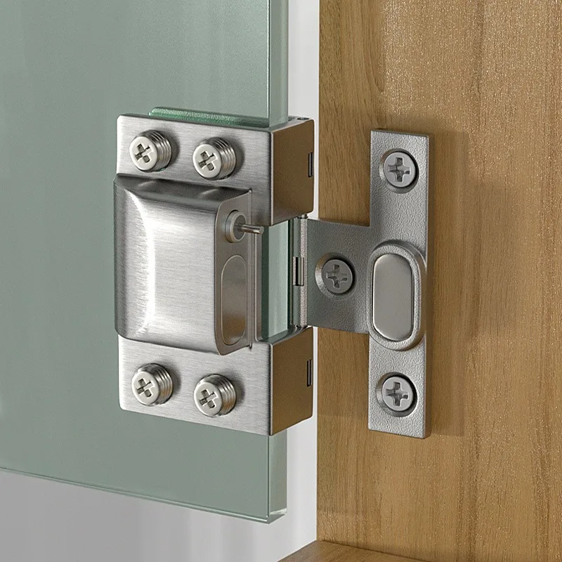 Punch-Free Hydraulic Soft Close Glass Door Hinge Stainless Steel Glass Clip for Wine Display Cabinet