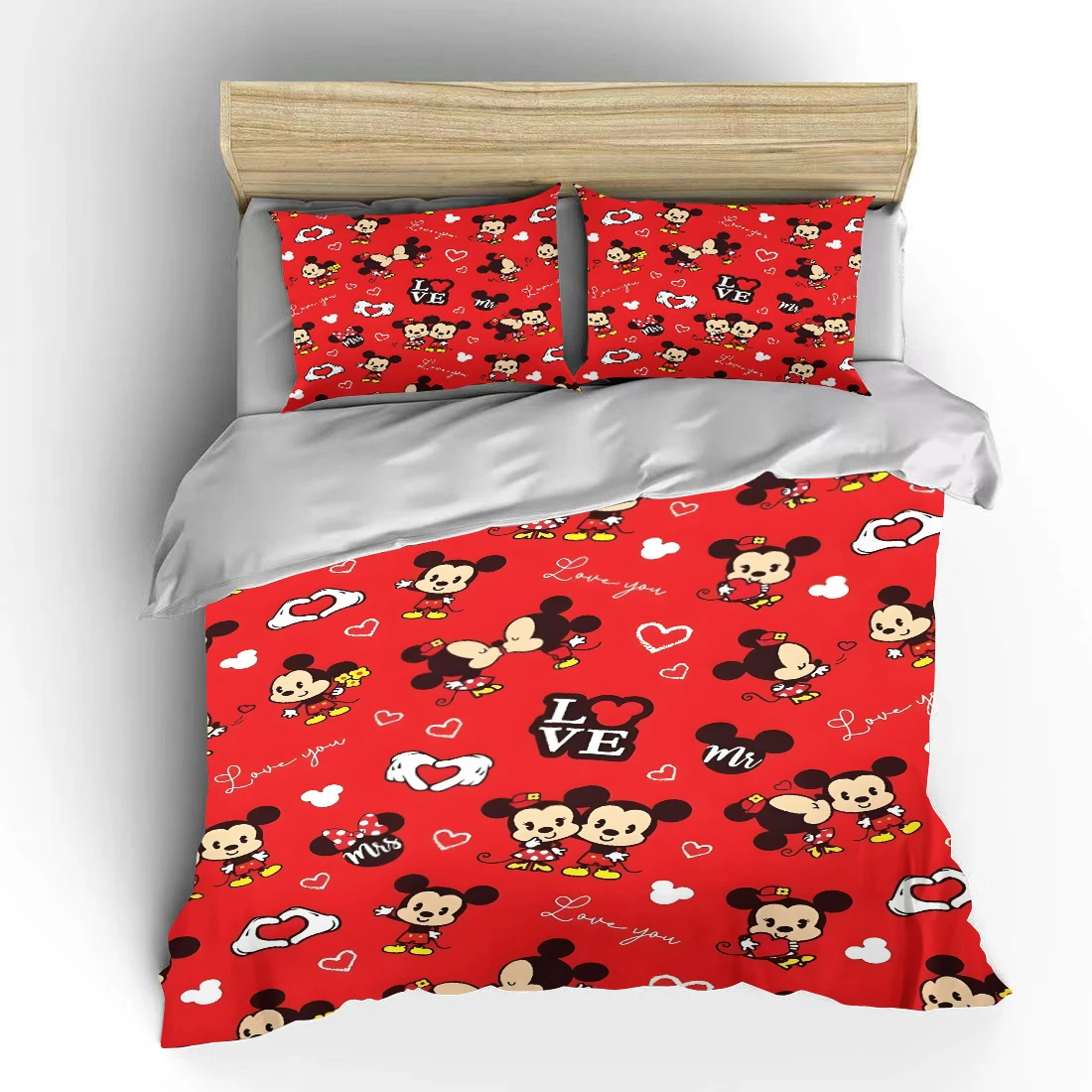 Minnie Mouse Cartoon Girl Bedding Set Quilt Hello Kitty 3 Pieces Duvet Cover King Queen Size Bedclothes Children Boy Bed Decor