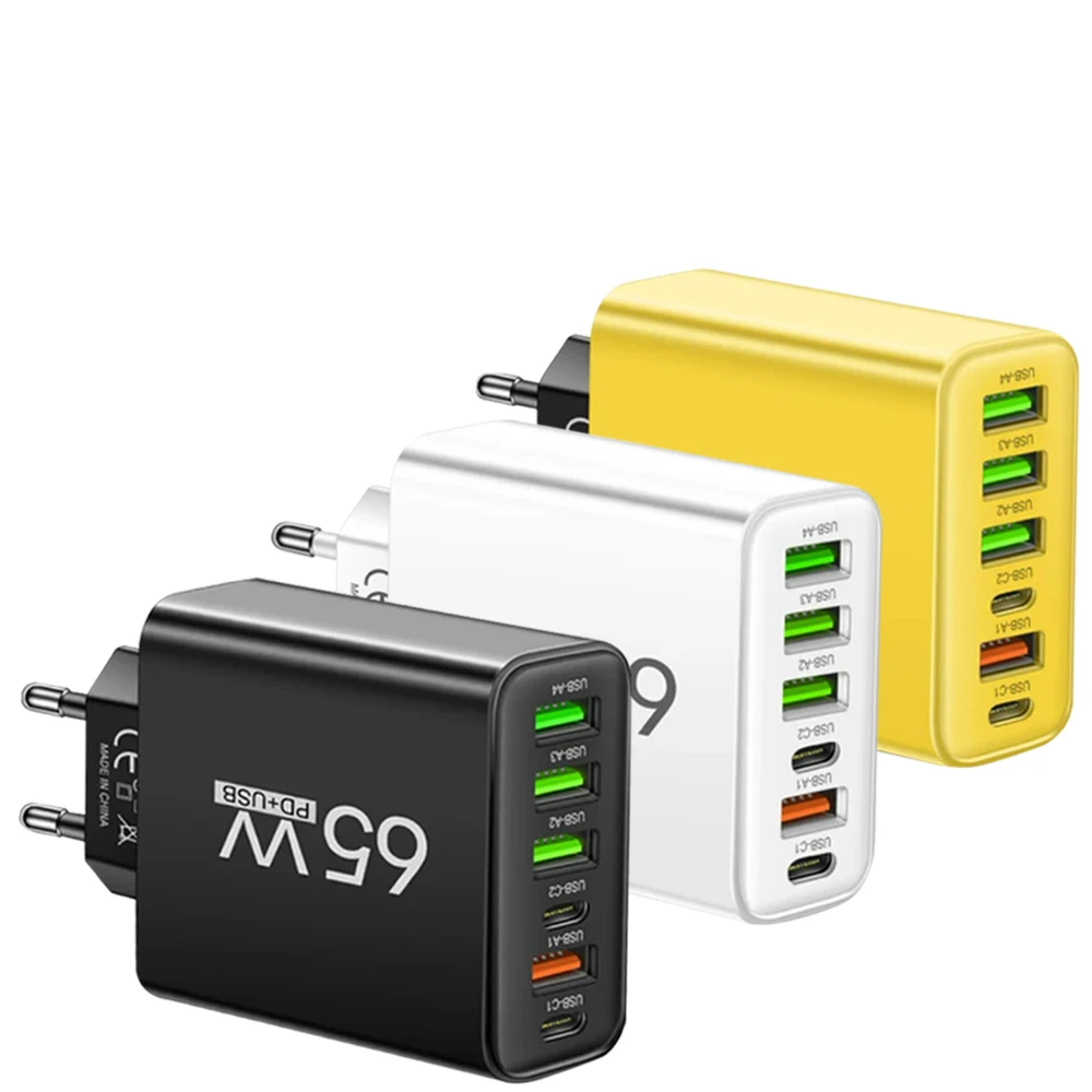 

65W USB Type C Phone Fast Charger Multi Ports Quick Charging Adapter QC3.0 PD Cellphone Charger For iPhone Samsung Huawei Xiaomi