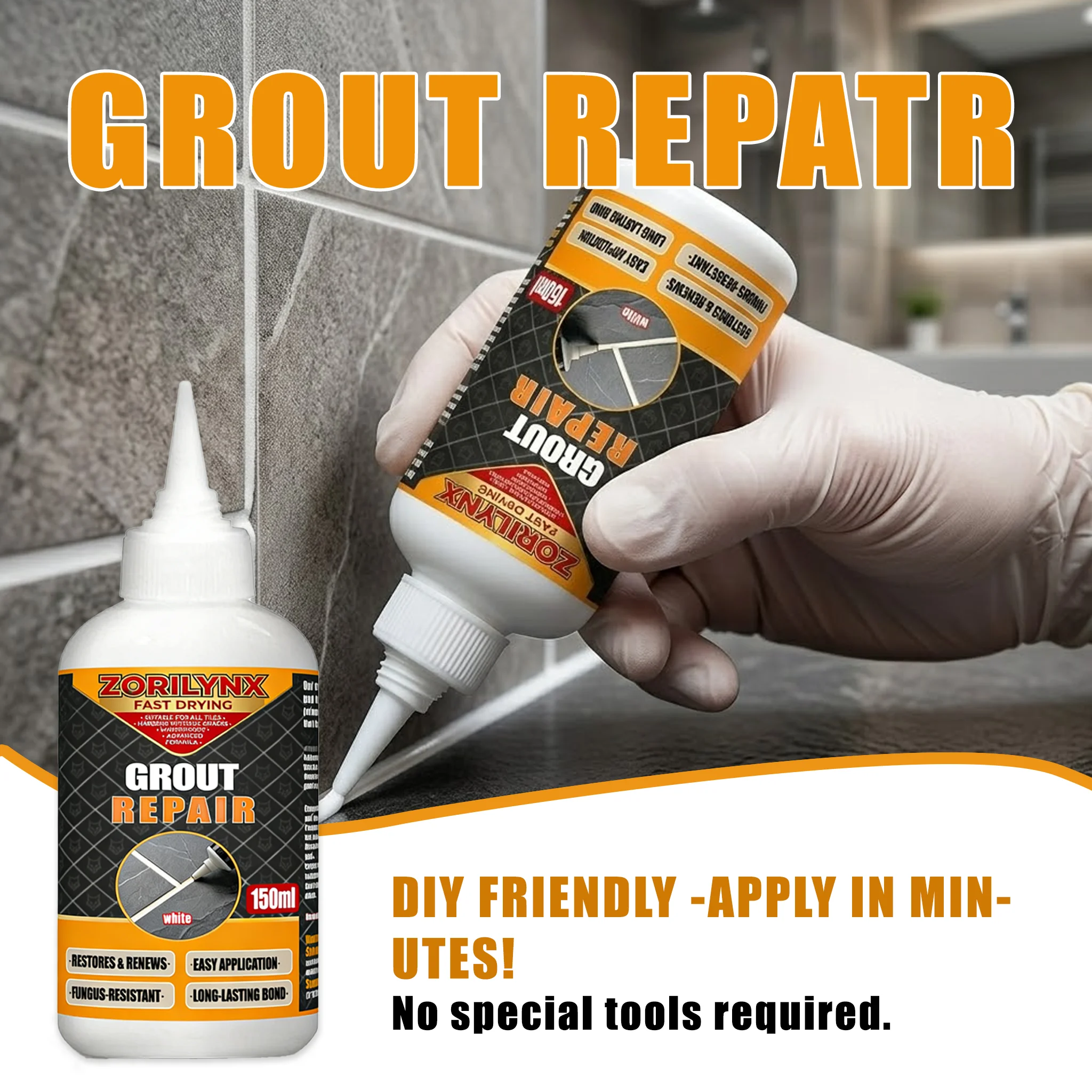 150ml White Tile Grout Repair Agent Fast Drying Waterproof Moldproof Sealer Filler for Bathroom Kitchen Floor Wall ZORILYNX