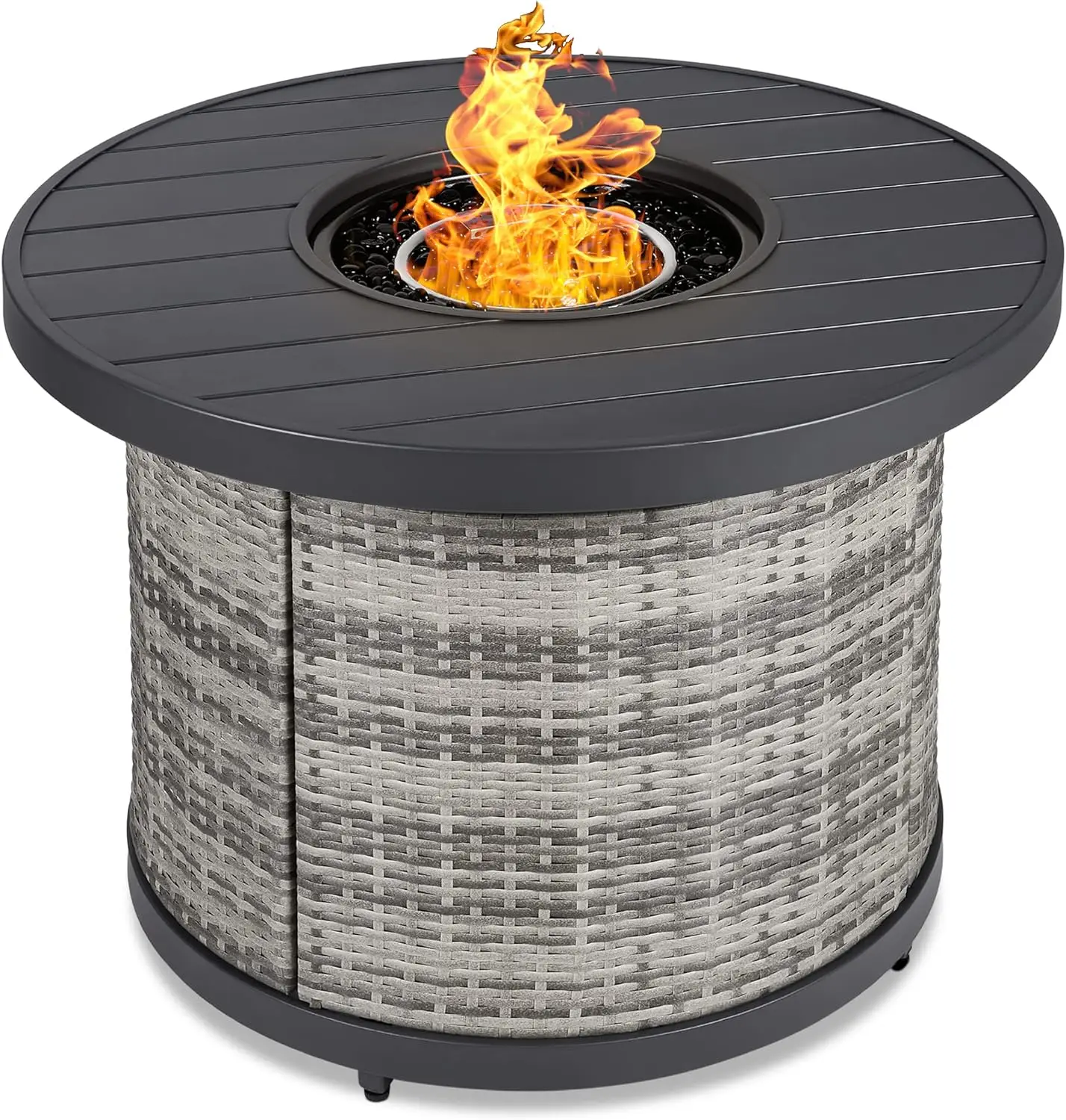 

Best Choice Products 32in Round Gas Fire Pit Table, 50,000 BTU Outdoor Wicker Patio Propane Firepit w/Faux Wood Table Top