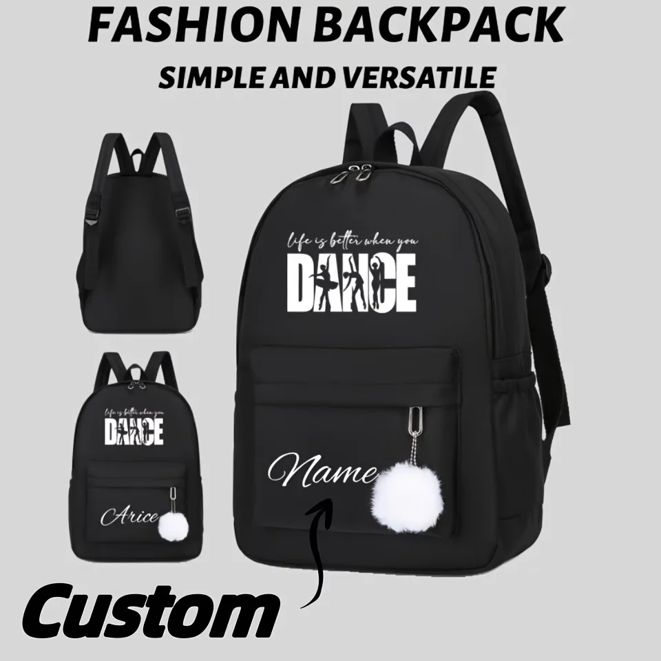 

This back-to-school casual and versatile large-capacity backpack with English prints features a personalized name and is suitabl