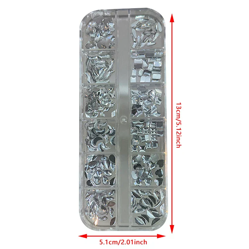 12 Siatek Kryształków Brokatowych z Płaskim Dnem, Geometryczne Nieregularne Ozdoby do Paznokci, Akcesoria do Manicure DIY