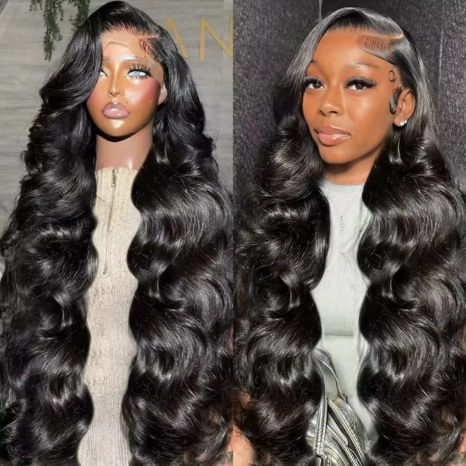 Perruque Lace Front Wig Body Wave Brésilienne Naturelle, Cheveux Humains, HD, 13x4, 13x6, 30/40 Pouces, pour Femme Africaine