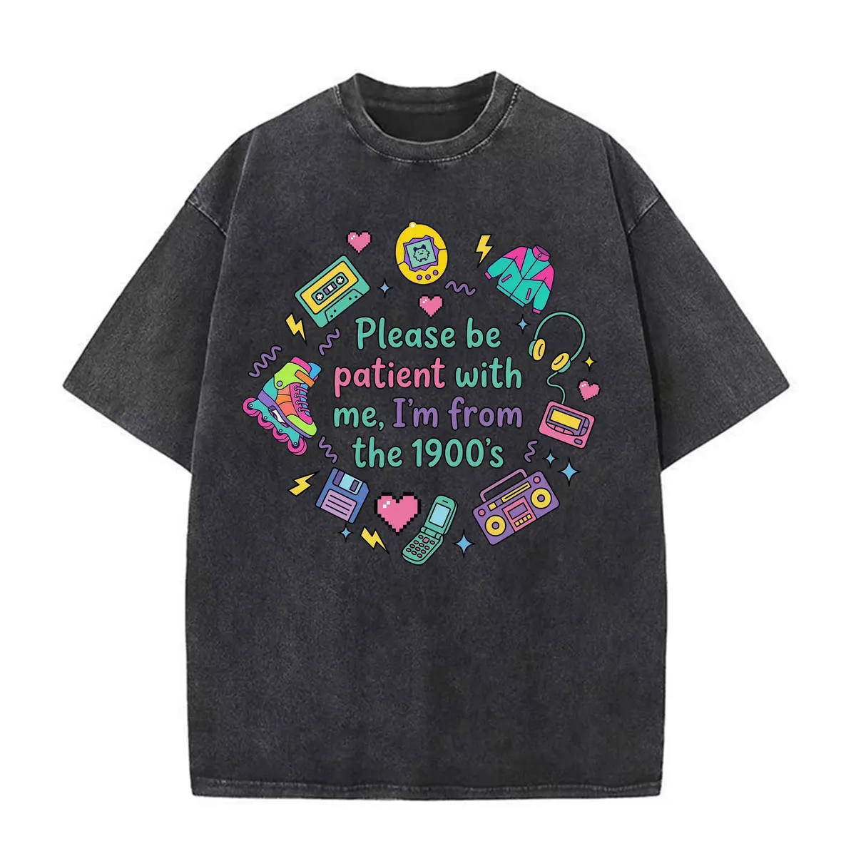 Please Be Patient with Me I'm From The 1900s Funny Meme Vintage Washed T-shirt Men Women Fashion Aesthetic Short Sleeve T Shirts