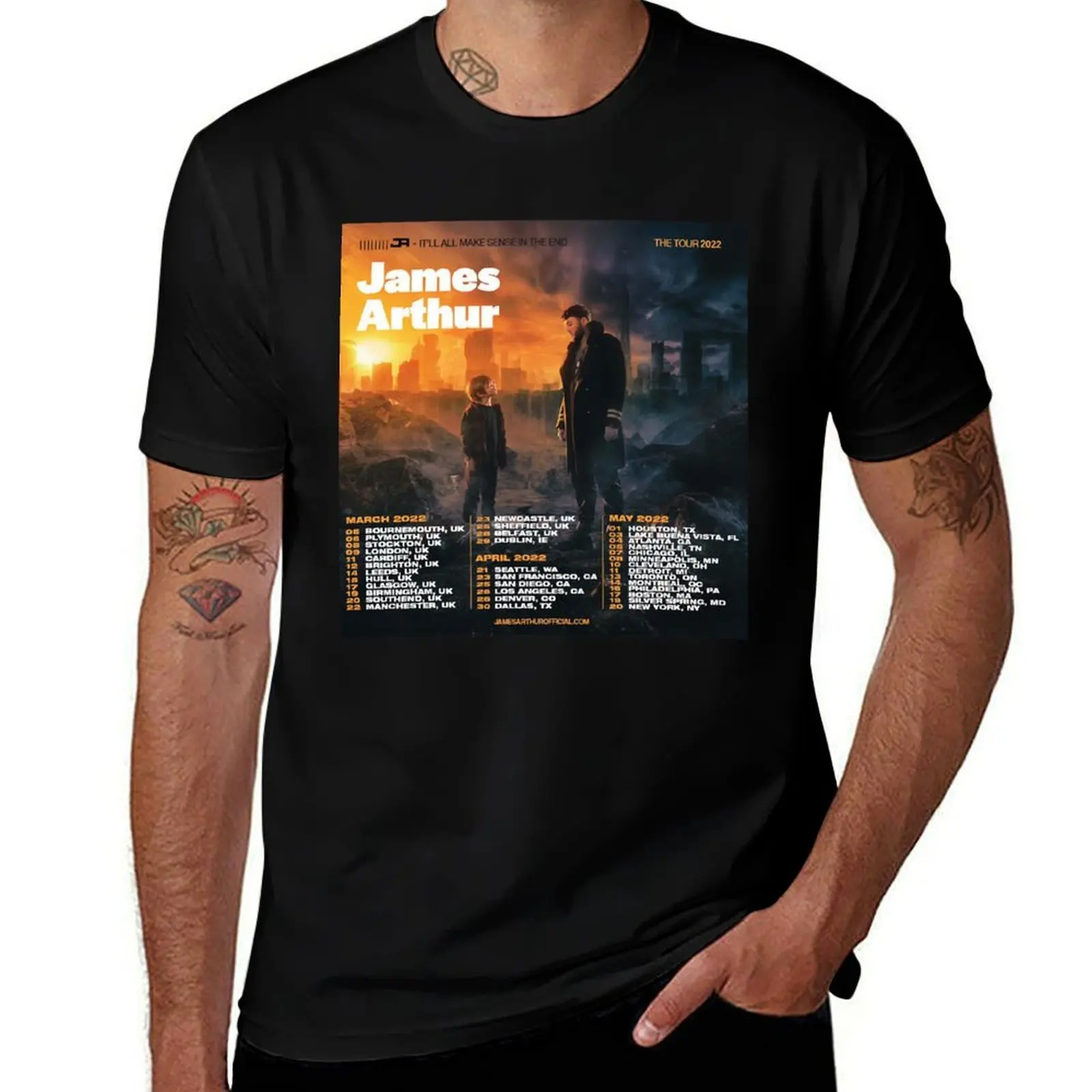 Camiseta para hombre Best James Arthur American Tour 2021, regalos para fanáticos de las películas, camiseta para hombre, camiseta 100% de algodón, camiseta personalizada