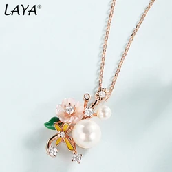 Laya 925 %100 Sterling Silver High Quality Zircon Shell Pearl Natural Shell Flower Fashion Jewelry Necklace For Women 2025 Trend