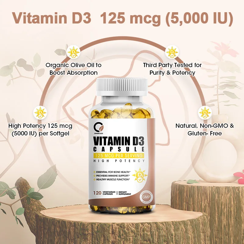 High Potency Vitamin D3 50,000 IU - 120 Vegetarian Capsules - Gluten Free Non-GMO Vitamin D Supplement