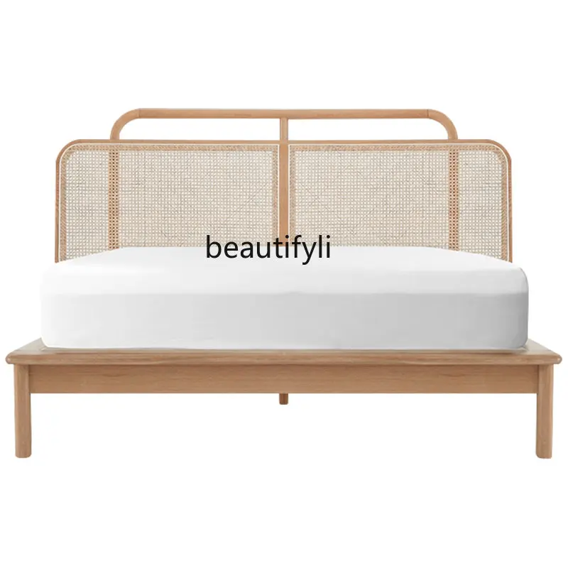 

Modern Light Luxury Solid Wood Bed 1.5 Rattan Bed Home 1.8 M Double Bed B & B