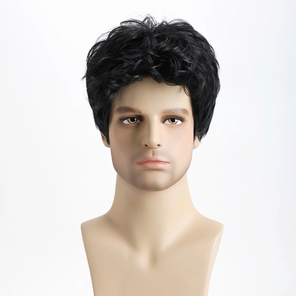 10 بوصة شعر مستعار مجعد الاصطناعية قصيرة شعر مستعار أسود للرجال مناسبة للاستخدام اليومي الكرة عيد الميلاد الزفاف عيد الهالوين مهرجان الموسيقى
