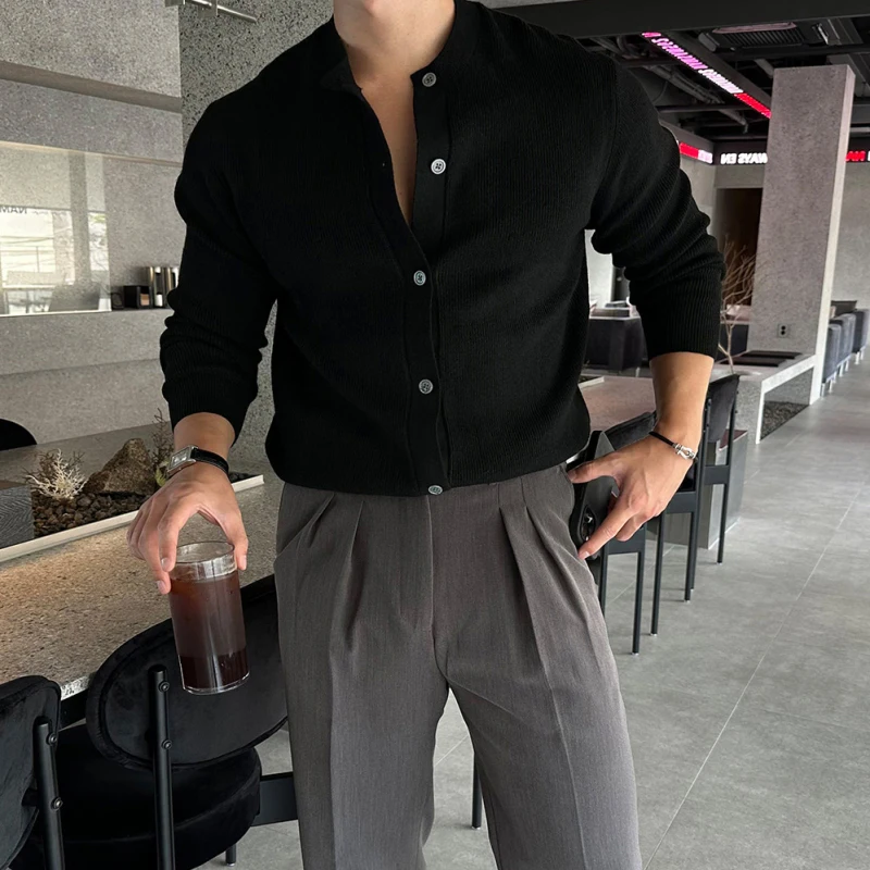 Loose Fit round Neck Open Cardigan Knitted Sweater for Men Casual Long Sleeve  Color Autumn Winter New Fashion Versatile