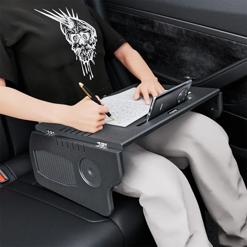 Car Laptop Foldable Desk Fiber Texture Car Food Drinks Tray Table Car Holder Automotive Interior Accessories for Tesla Model3/Y