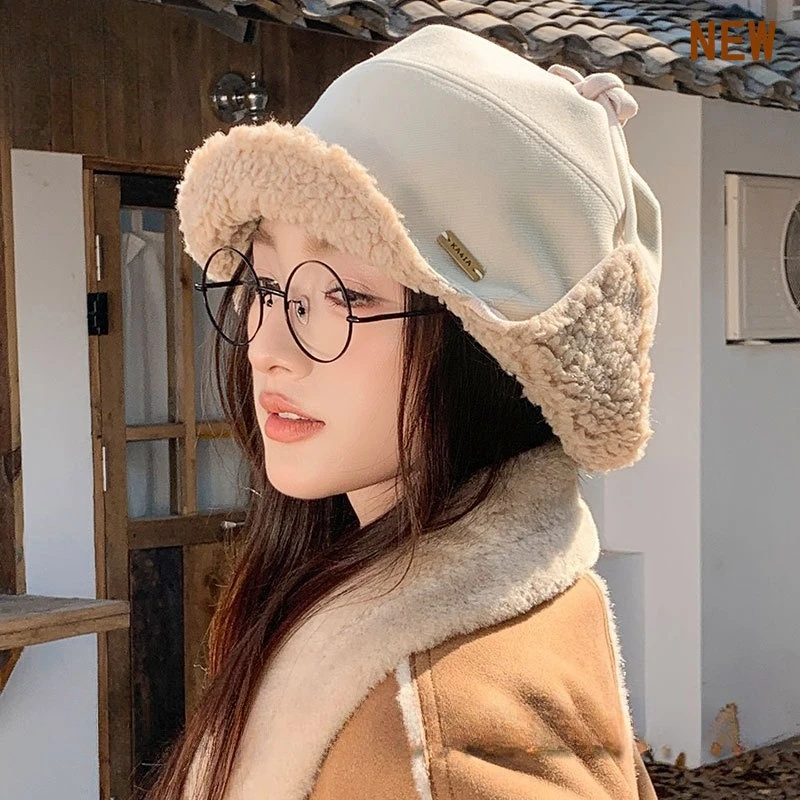 The New Double-sided Wear Lamb Wool Thickened Ear Protectors Flying Cap Foreign Gas Face Protection Can Wear Helmet Lei Feng Hat