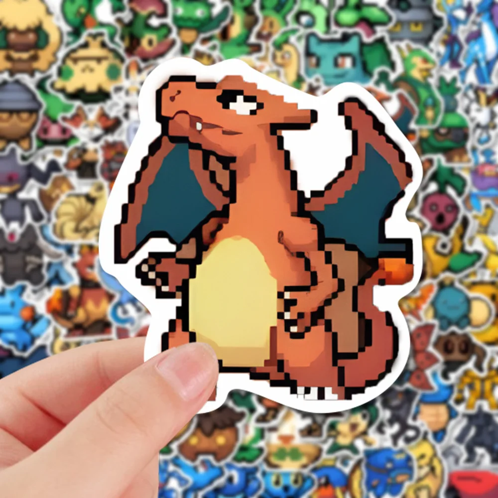 111pcs Pixel Style Anime Charizard Pokemon Stickers Pikachu Decals DIY Suitcase Skateboard Stationery Graffiti Sticker for Kids