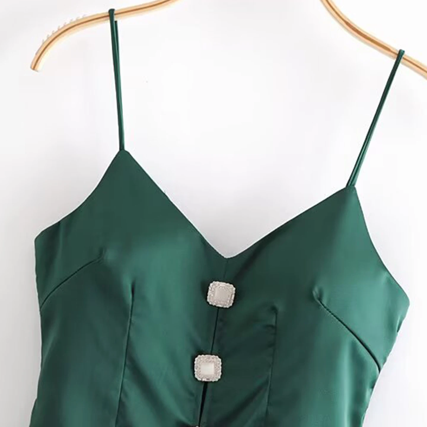 Fashionable 2026 Women's Pure Color Gem Buckle Halter Top Versatile Strapless Crop Top Elegant Outerwear for Autumn Season