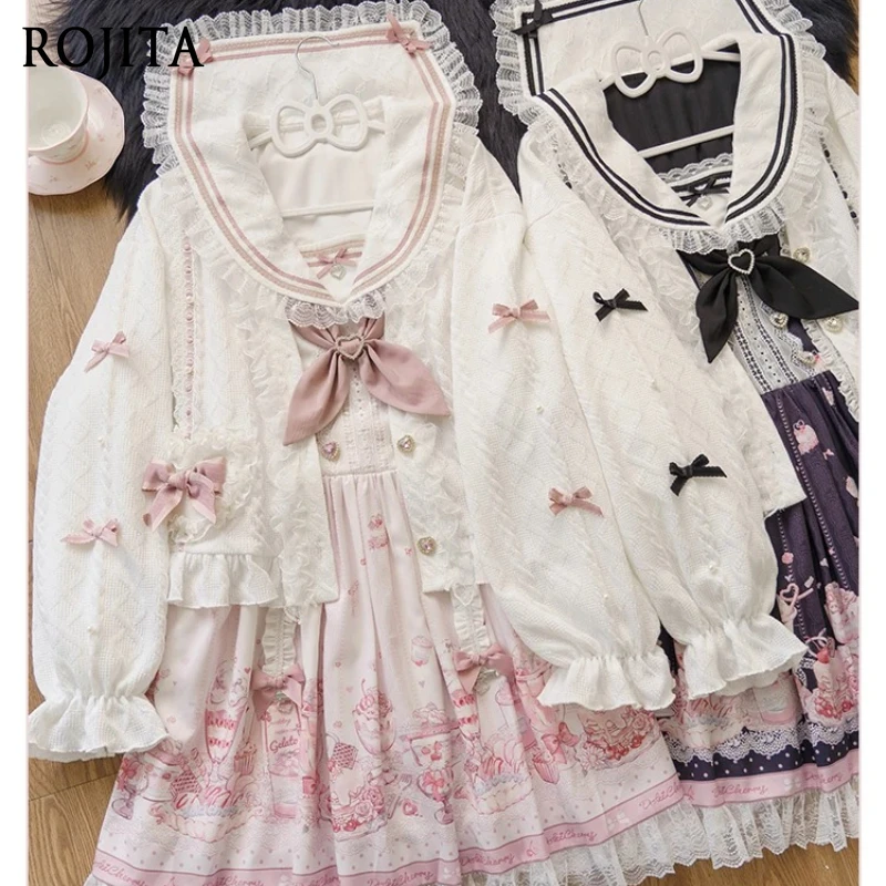 Abito a maniche lunghe OP con stampa dolce dessert Abito in stile giapponese prodotto in serie Donna Primavera Autunno Cardigan rosa 2025 Nuovo