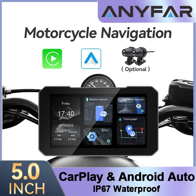 5 Inch Motorcycle CarPlay Screen Support Wireless CarPlay and Android Auto IP67 Waterproof