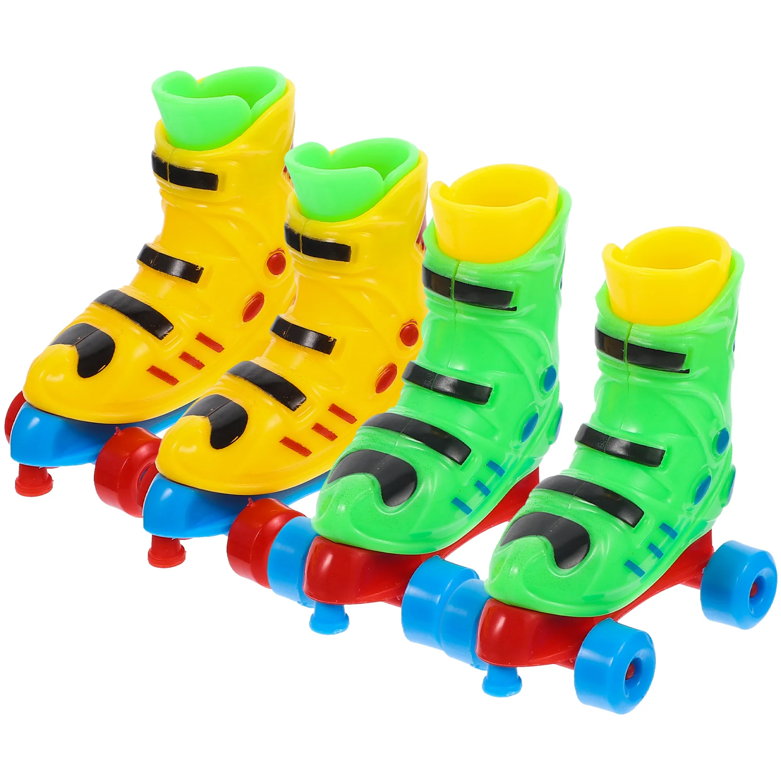 

2 Pair Stress-reducing Fingertip Colorful Roller Skates Bicycle Double Row Set Pairs Toy Accessory Desk Plaything Plastic