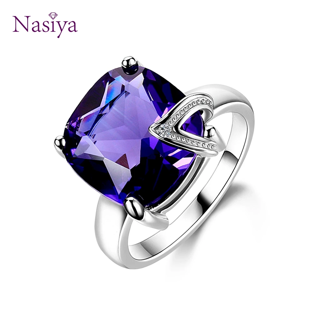 Nasiya Charm Large Stones Created Purple Amethyst Rings 100% Genuine Silver Women Fashion Jewelry Gift Promotion