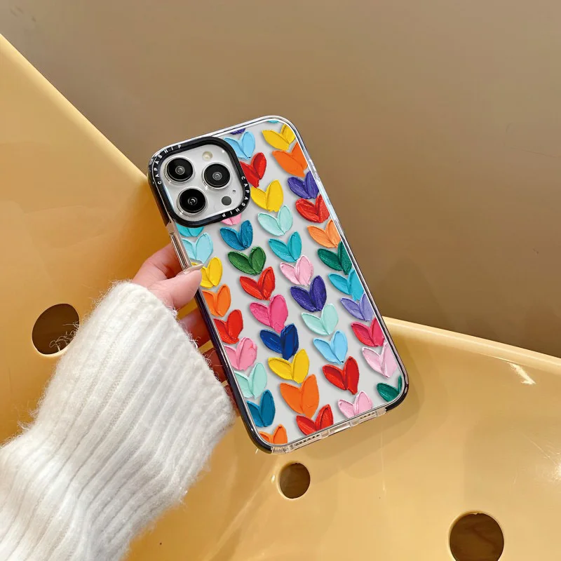 Ölgemälde Graffiti Herz Fall für iPhone 16 15 14 13 12 11 pro x xs xr max 7 8 plus se 20 2022 weiche TPU stoß feste Rückseite