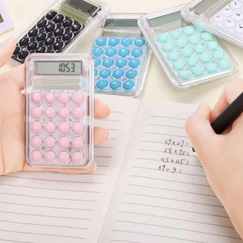 8 Digits Display Silence Widescreen Mini Calculator Students Portable Transparent Electronic Calculator Daily Use