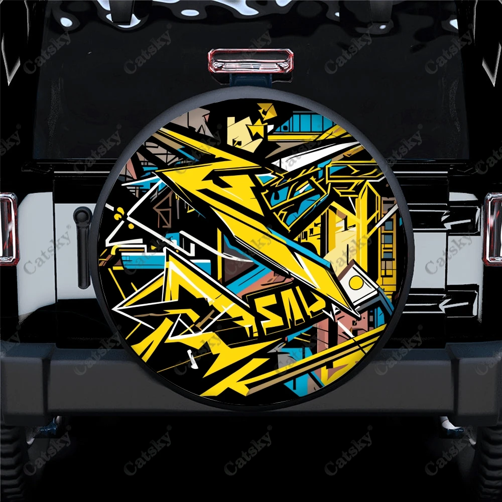 Graffiti Arrows Grunge Polyester Universal Spare Wheel Tire Cover Custom Tire-Covers for Trailer RV SUV Truck Camper