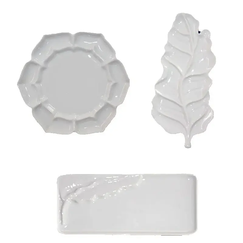 White Ceramic Leaf Lotus Design Paint Palette Watercolor Gouache Ink Dish Art Painting Palette