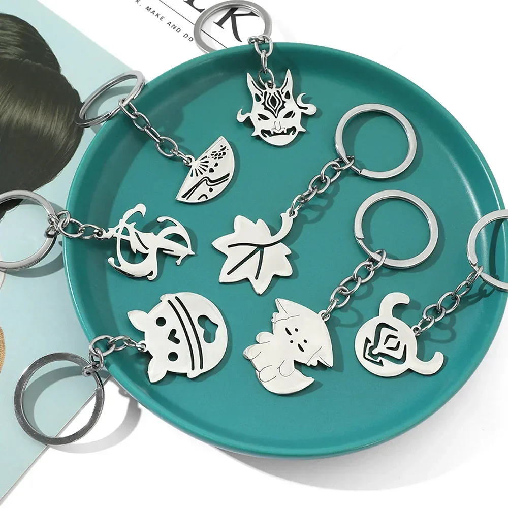 Hot Genshin Impact Yae Miko Key Chain Ring Stainless Steel Keyring or Kaedehara Kazuha Necklace Anime Gift for Boyfriend Husband