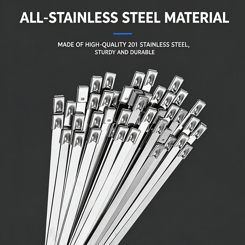 Ball‑Lock Self‑Locking 201 SS Cable Tie, 4.6mm Wide, Anti‑Corrosion Metal Strap for Outdoor Cable Management