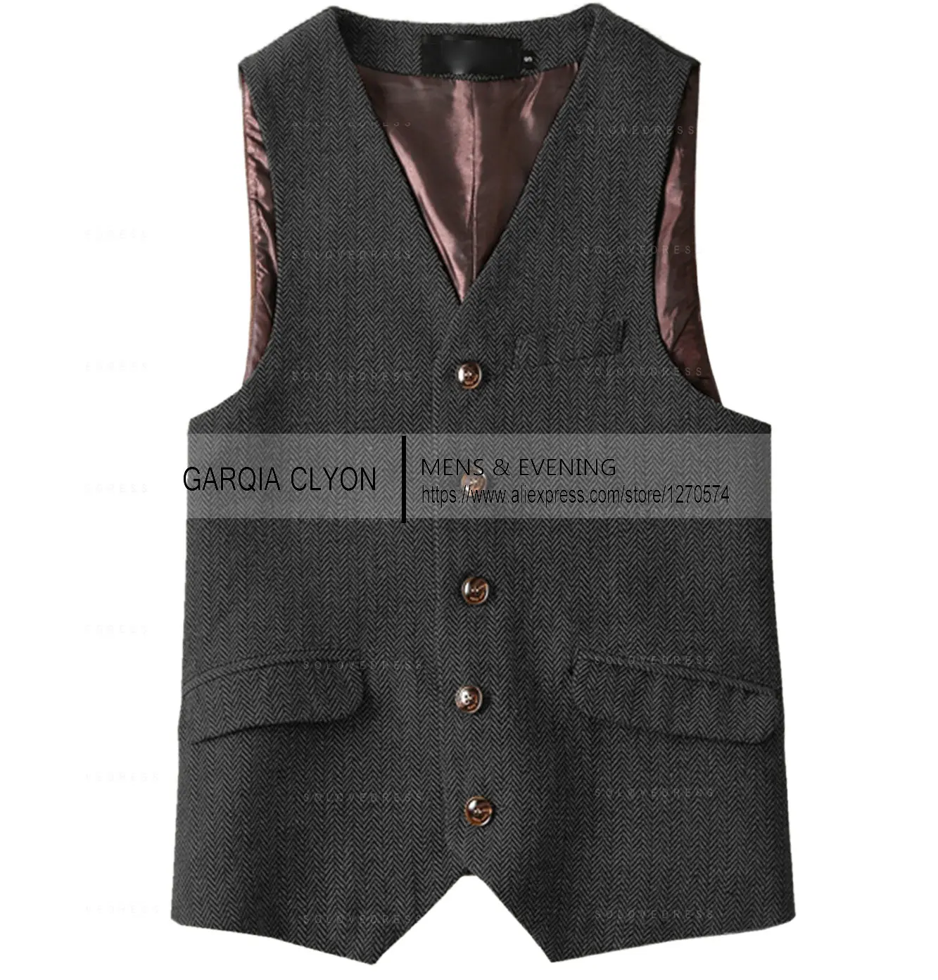 

Men's Vest Single Breasted Slim Fit Vintage Tweed Wool Waistcoat Herringbone for Wedding Groomsmen gilet