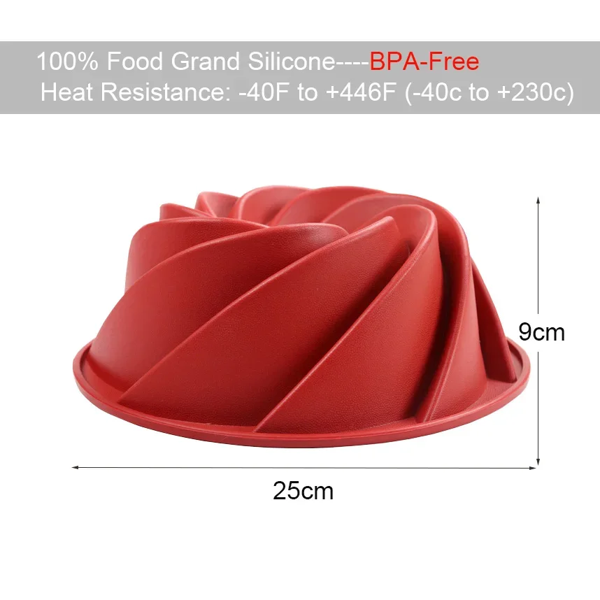 Upors Large Spiral Shape Food Grade Silicone Bundt Cake Mold Pan 3d Fluted Cake Mould Form Bread Bakery Baking Tools Bakeware