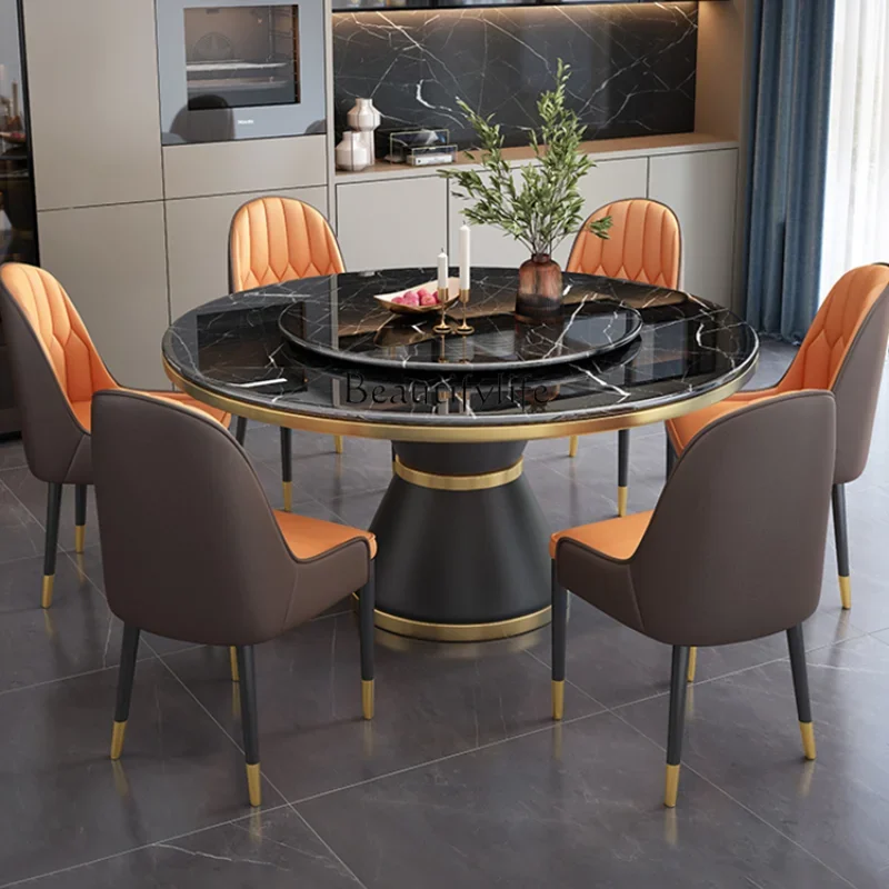 

Affordable Luxury Style Stone Plate Marble Dining Tables and Chairs Set Modern Minimalist Large round Table