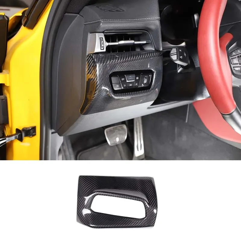 Real Carbon Fiber Car Headlight Lamp Switch Buttons Frame Cover Trim For Toyota GR Supra MK5 A90 2019-2022 Auto Accessories
