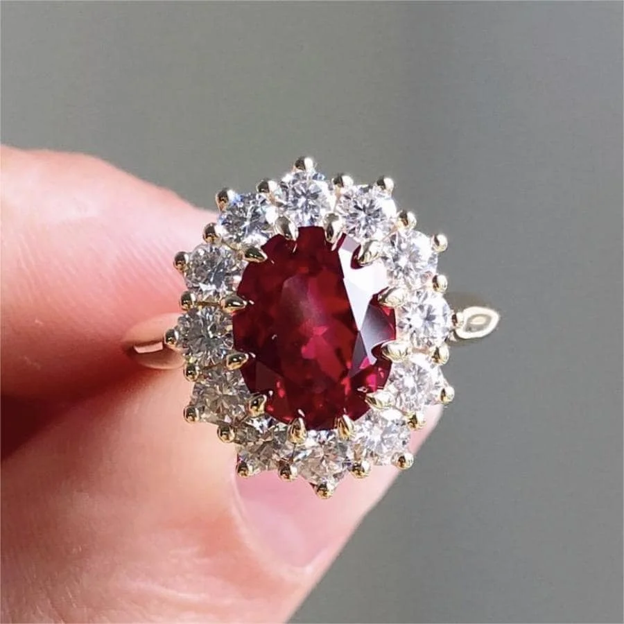 

Red Rhinestone Cocktail Ring With Clear Crystal Accents