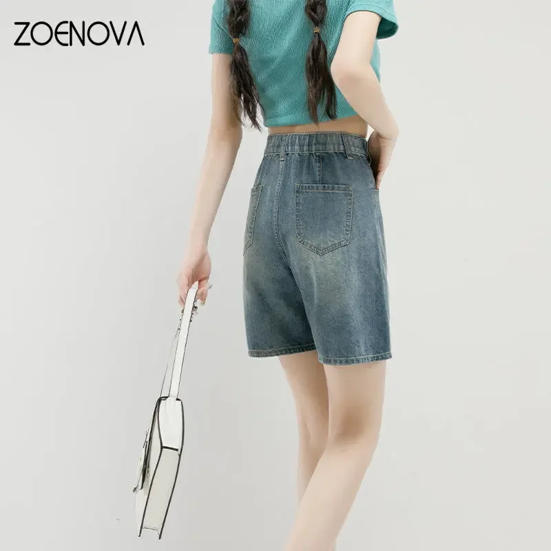 ZOENOVA Fashion High Waist Women Summer Self Cultivation Multi Button Adjustment Version Five Point Shorts Four Colors Optional