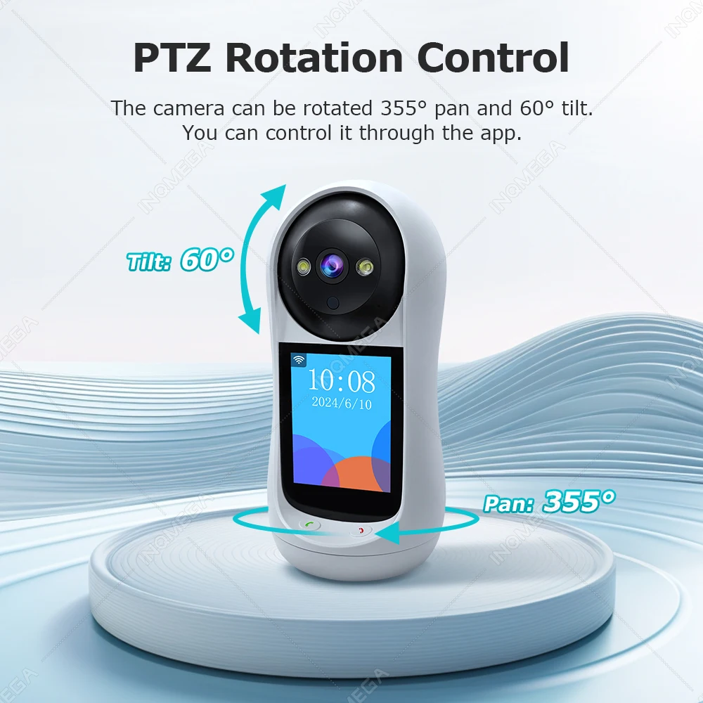 INQMEGA 3MP PTZ Wifi Video Call Camera, 360 Degree Smart Baby Monitor Built-in Screen with IPS HD Screen One Touch Talk Webcam