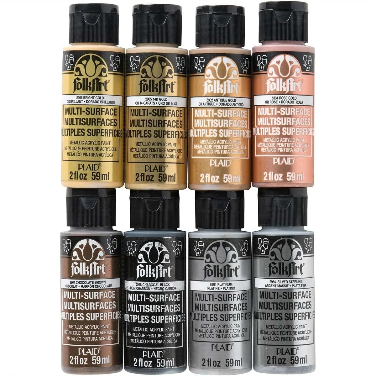 

Metallic Acrylic Craft Paint Set 8 Colors 2 Oz Each 16 Fl Oz Total Non-Toxic Water-Based For Beginners And Artists On Wood Paper Canvas