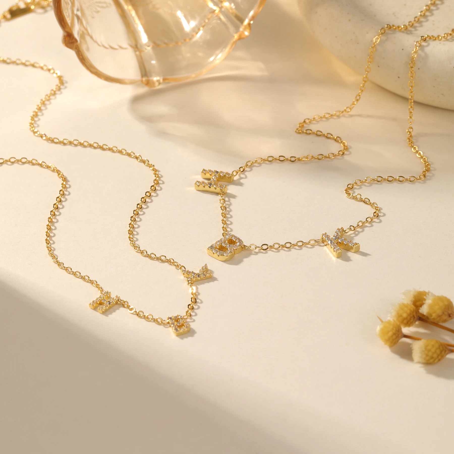 Personalization Pavé Zircon Letter Necklace Customized Name Mini Letter Pendant 18K Gold Plated Stacked Luxury Jewelry Her Gift