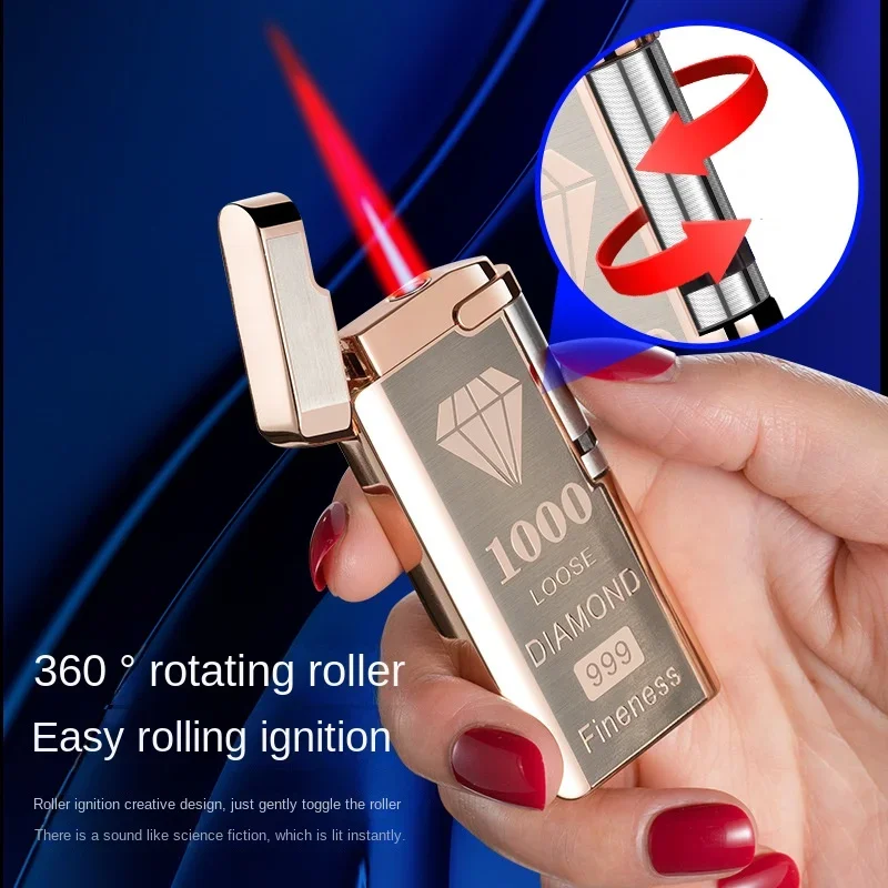 New Personality Windproof Lighter Roller Touch Sensor Mini Butane Gas Lighter Unusual Metal Cigarette Lighter Men\'s Gadgets