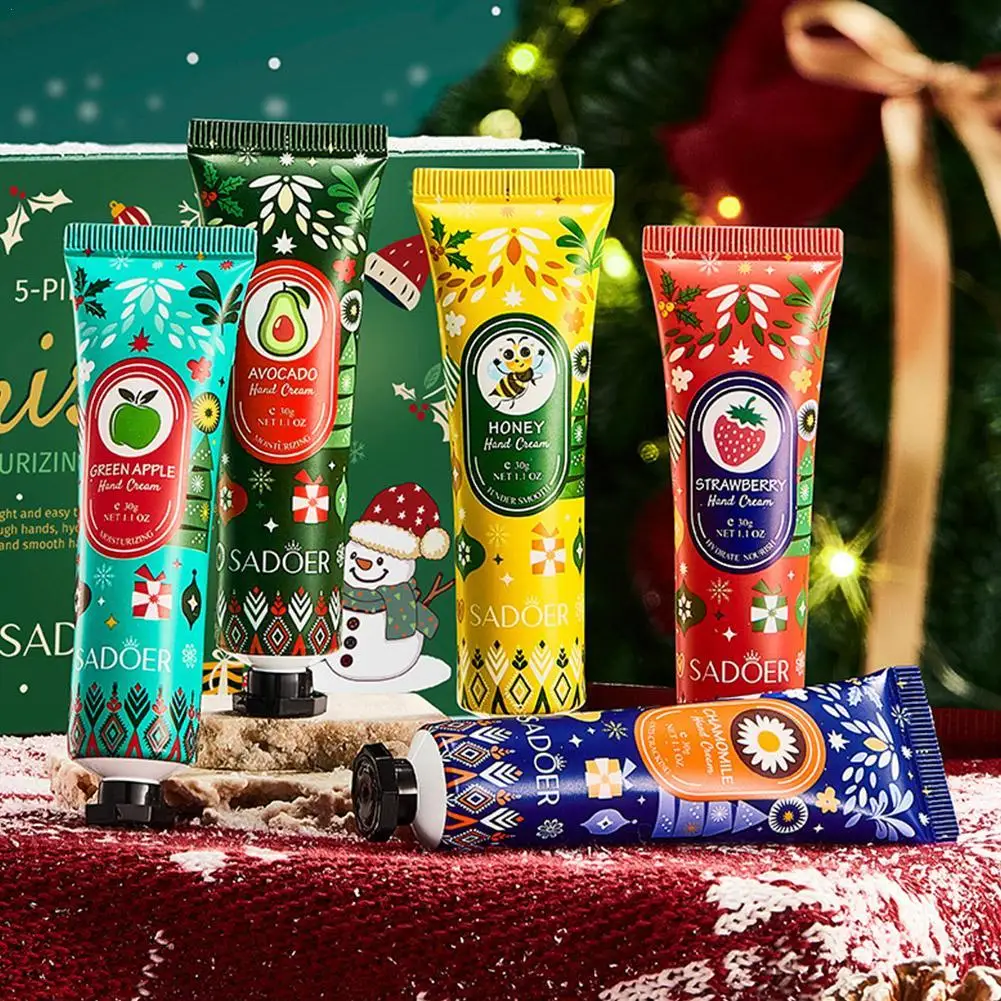 Caliente 5 unids/set regalo de Navidad juego de crema de manos textura crema de manos bolsa de viaje crema hidratante para mujer