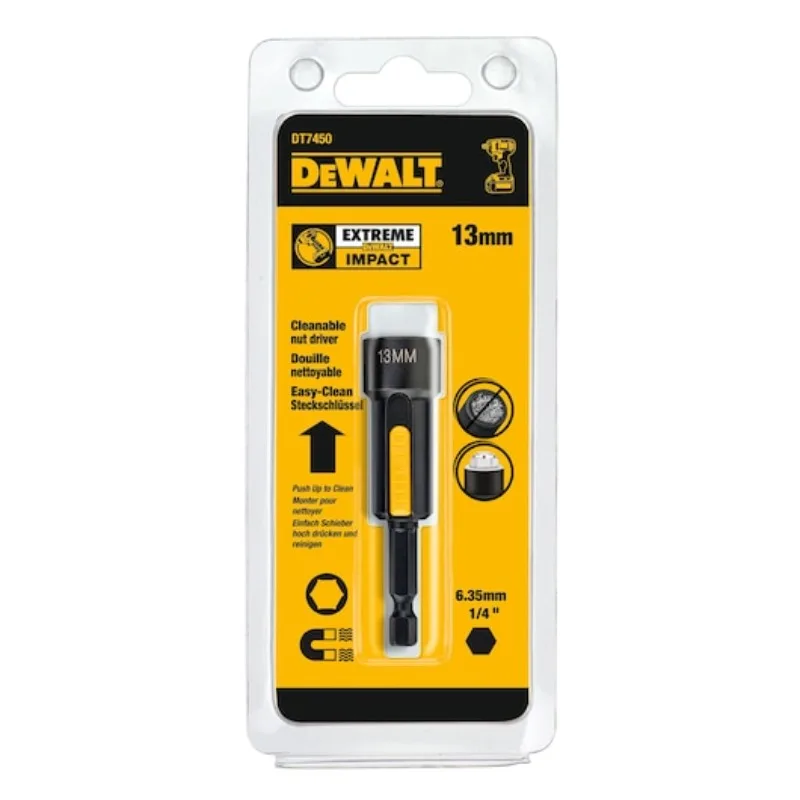 DEWALT DT7450-QZ 13mm Magnetic Hex Socket Driver, Cleanable Nut Driver Bit for Impact Drill, EXTREME Series, 1/4