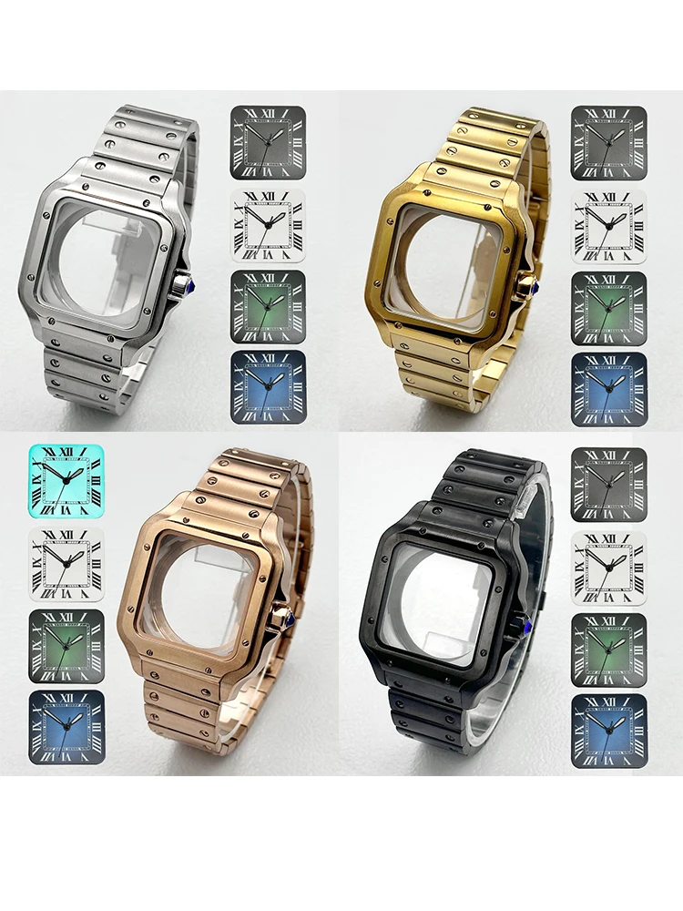 Mod NH36 NH35 Santo Watch Case and Strap Fit for NH35 NH36 Watch Case 27mm Square Dial Transparent Back Cover Case Parts