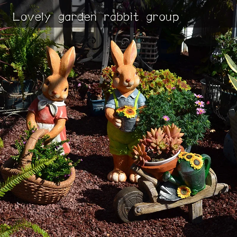 Xiaoyuan Garden Rabbit Flower Pot Magnesium Oxide Crafts Garden Animal Home Decoration Kindergarten Outdoor