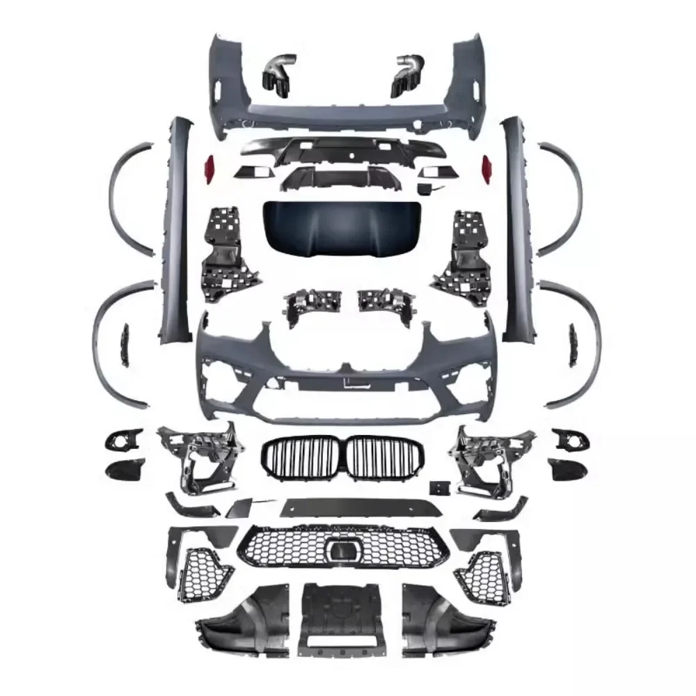 Car Body Kit Front Rear Bumper Assembly For BMW X5 Modified X5M Grille Mask Eyebrow Side Skirt Tail Wing Throat Auto Accessories