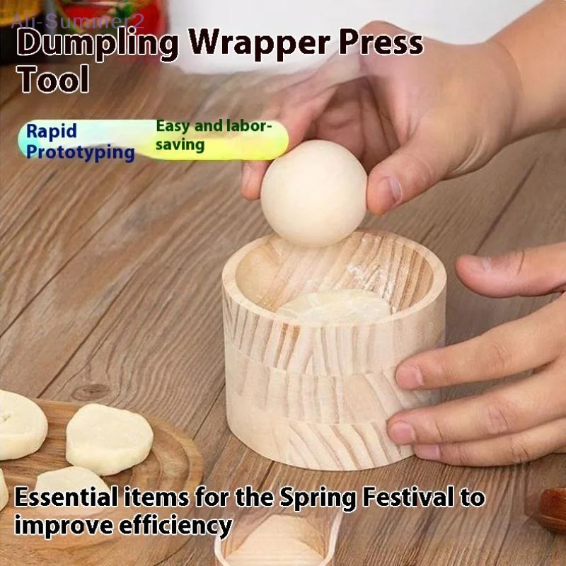 {MX} Wood Dumpling Maker Mold And Ball Manual Dough Skin Presser Hand Pie Rolling Ball Quick Dumpling Wrapper Making Tool - view 3