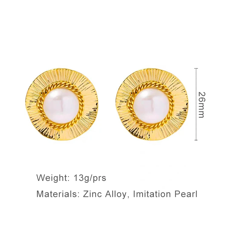 Textured Irregular Metal Imitation Pearl Post Earrings For Women Holiday Accessories Vintage Styles Wholesale Jewelry Gift C1577